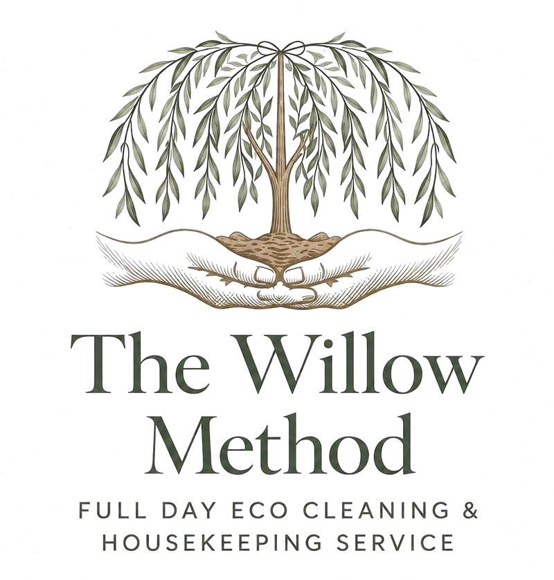 The Willow Method logo: a willow tree held in cupped hands, with the words Full Day Eco Cleaning and Housekeeping Service